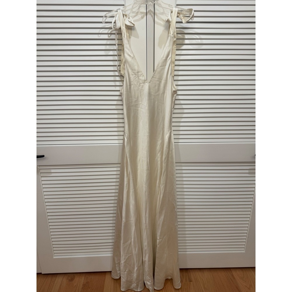 Reformation Pernille Silk Dress Ivory Bridal V Neck Tie Shoulder Maxi Gown New - Picture 7 of 8